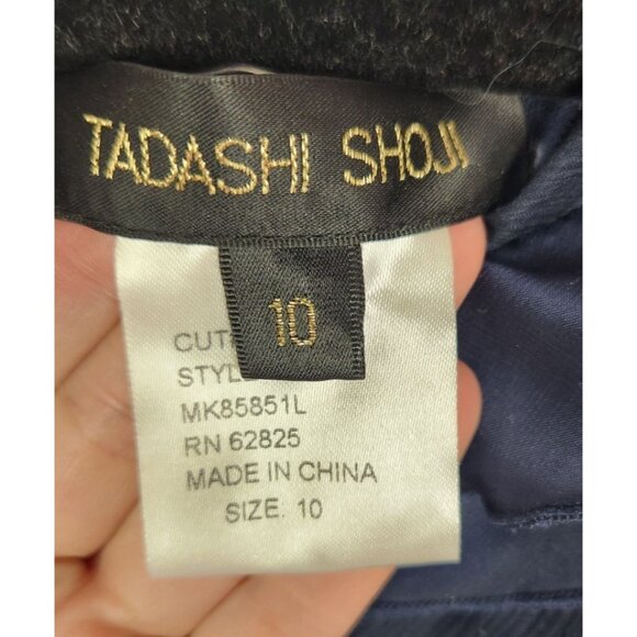 Tadashi Shoji Women's Sz.10 Navy Ruffle Silk Tiered Maxi Belted Cocktail Dress - Picture 2 of 9